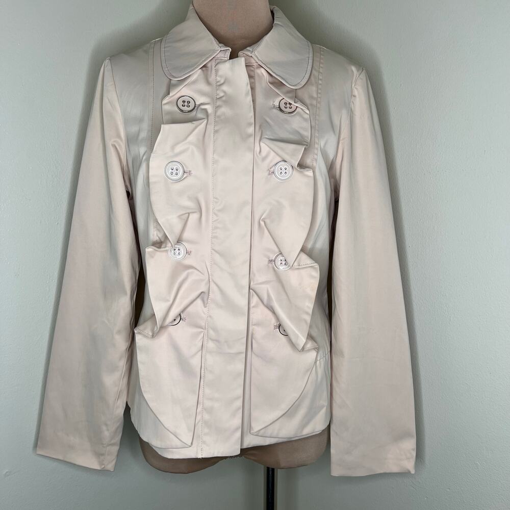 For Cynthia Jacket Medium Womens Ruffle Button Nude Full Zip Outerwear Versatile